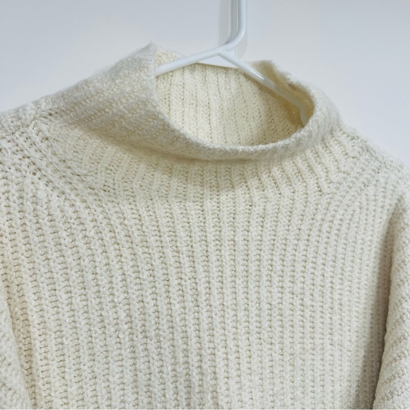 Anthropologie Textured Cream Turtleneck Knit Cotton Sweater Ribbed Warm Spring - Picture 4 of 8